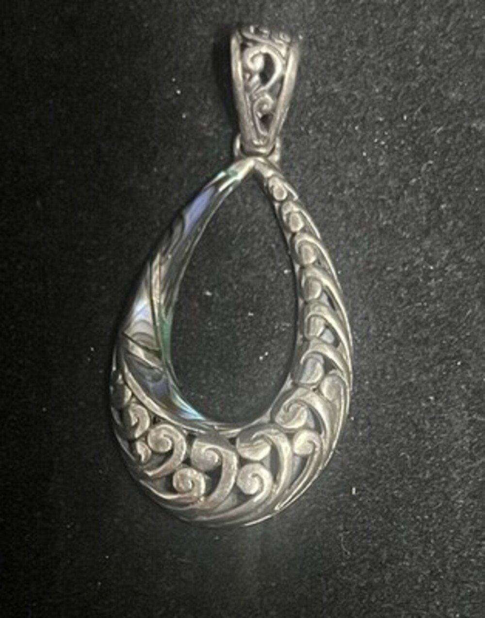 SAMUEL B 925 Sterling SILVER Iridescent  SHELL OPEN PEAR PENDANT.